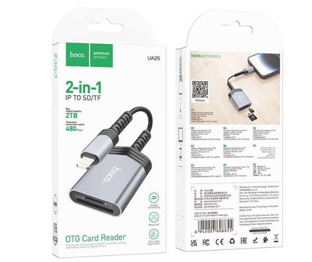 Lector de tarjetas SD/FT Hoco UA25 LIGHTNING 2TB 480Mbps-4