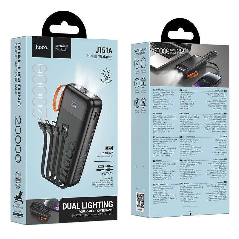 Power Bank Hoco J151  dual linterna x4 cables 20,000mAh-5