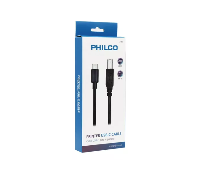 Cable de impresora Philco USB-C 1.8mts Negro-3
