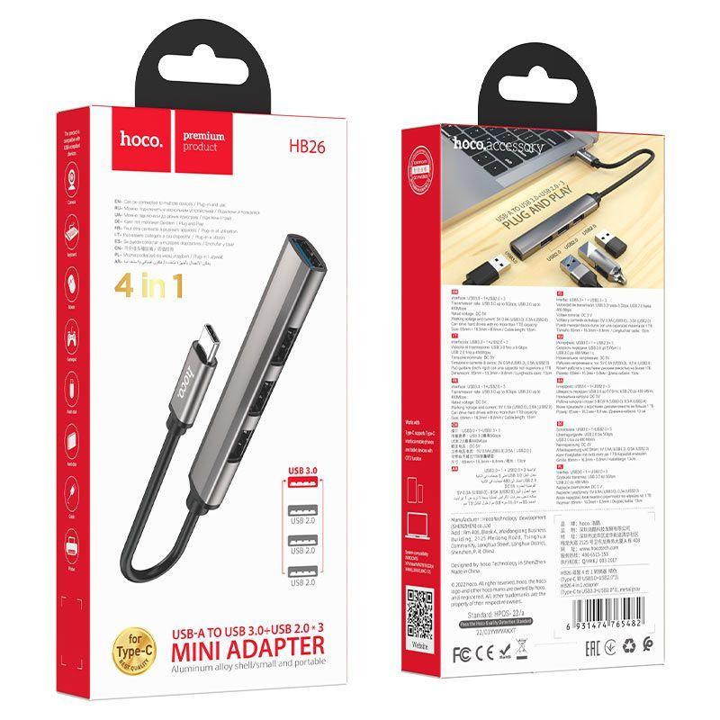Adaptador Hub USB-C a USB 4 en 1 Hoco HB26-2