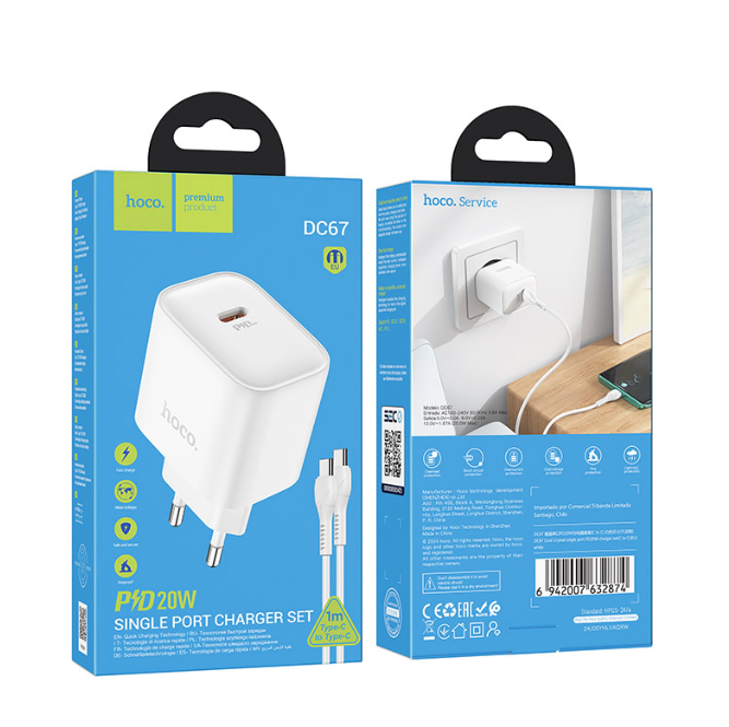 Cargador de pared Hoco DC67 TIPO-C a TIPO-C-3