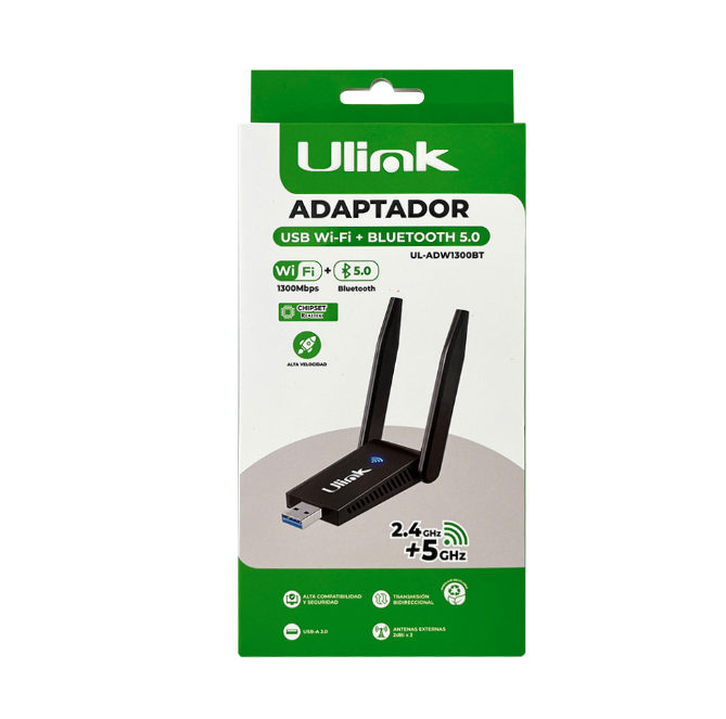 Adaptador USB Wi-Fi y Bluetooth 5.0 Ulink UL-ADW1300BT-3