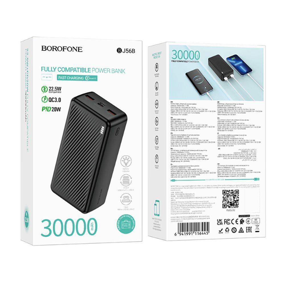 Batería externa Borofone BJ56B, Graceful, 30000 mAh PD 20W-3