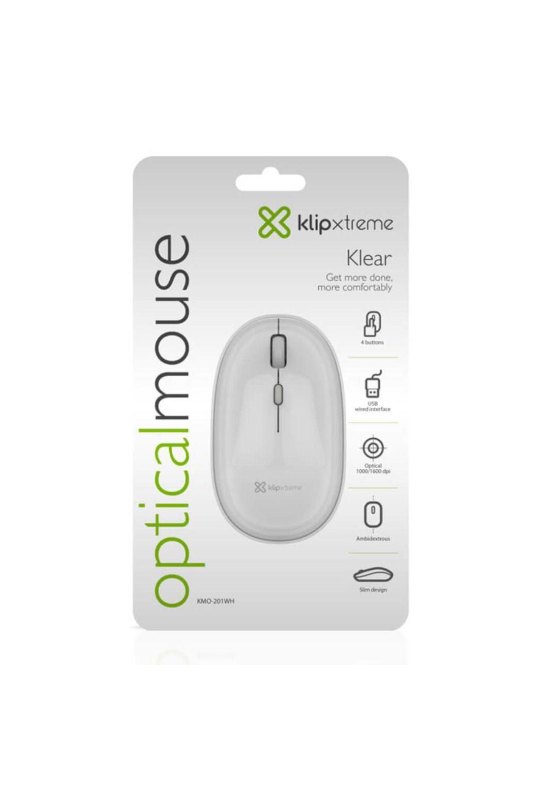Mouse Alámbrico Klip Xtreme 4 Botones 1600DPI Blanco-3