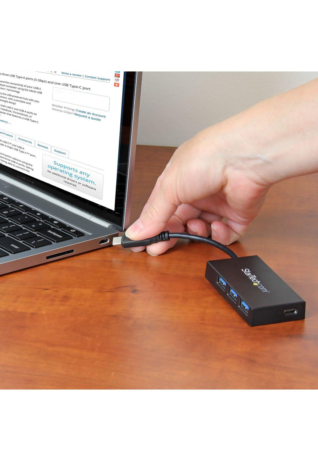 Hub Startech USB 3.0 USB-C a 1x USB-C 3x USB-A Negro-2