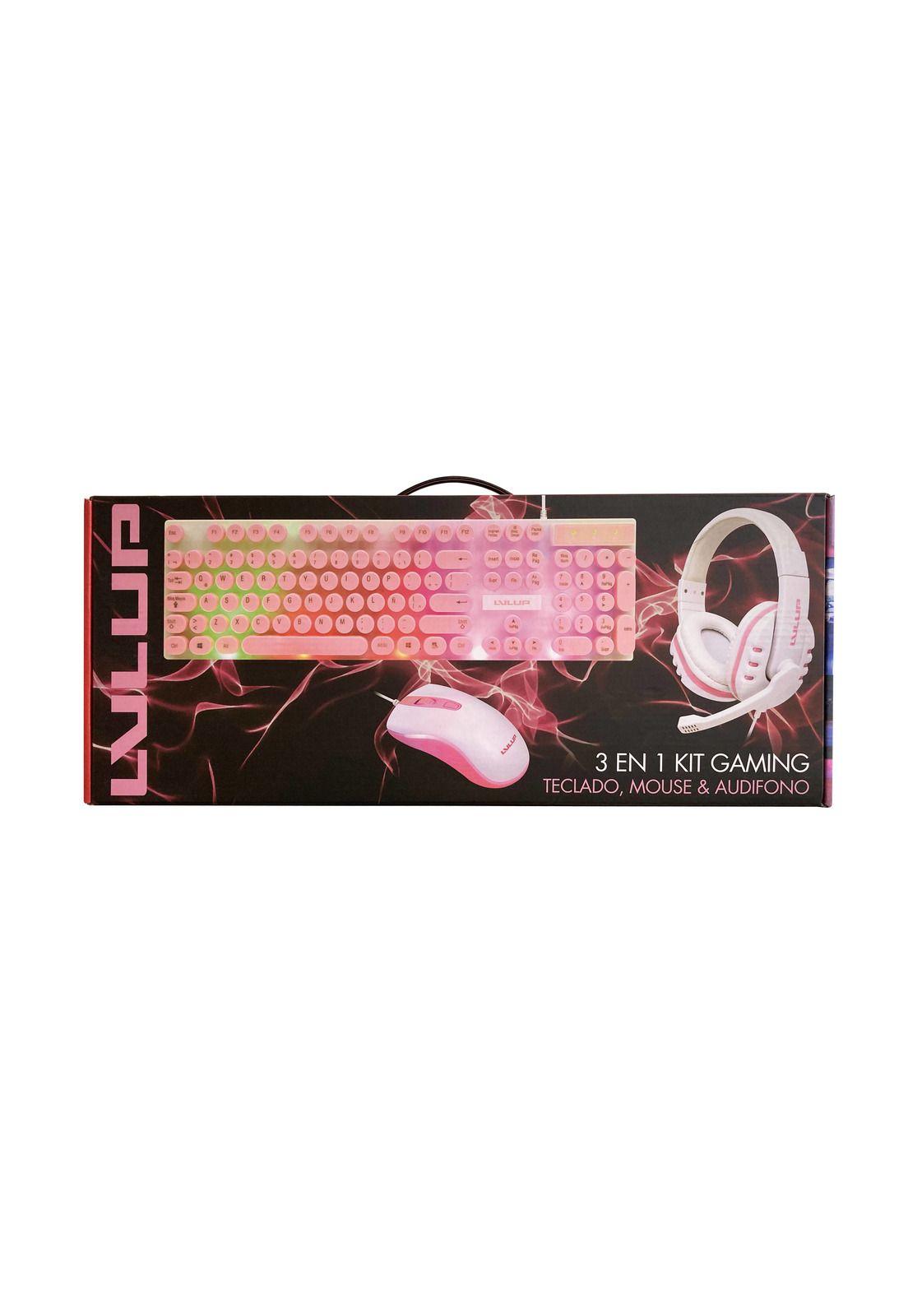 Kit Gamer Vivitar LvlUp Teclado+Mouse+Audífonos USB Rosa-4