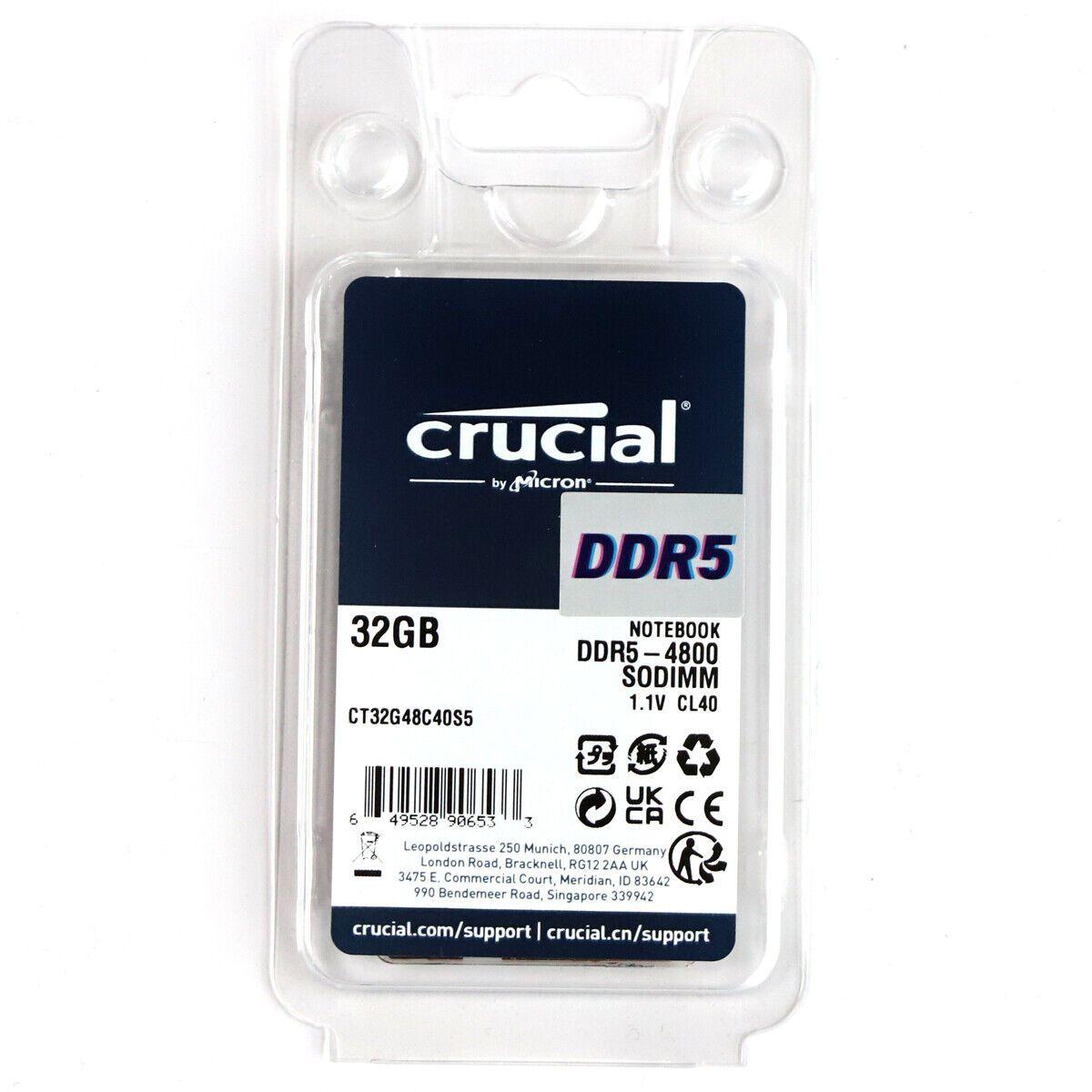 Memoria RAM Crucial 32GB DDR5 4800MHz CL40 1.1V SODIMM-2