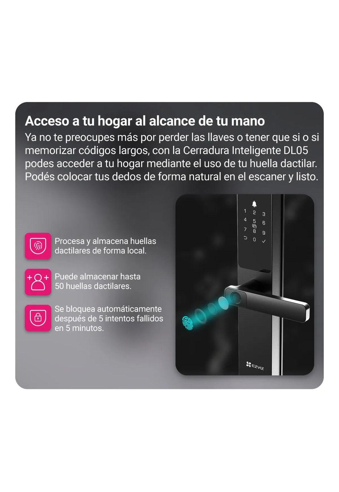 Cerradura Inteligente Ezviz Dl05 Wi-fi Huella Digital Gris Black-3