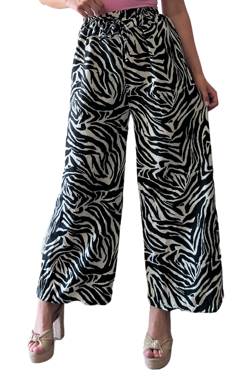 Pantalon palazzo mujer estampado cebra confección Italiana-0