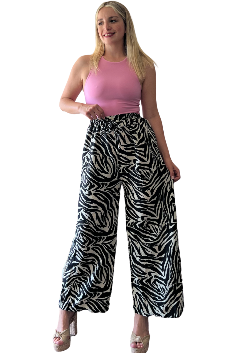Pantalon palazzo mujer estampado cebra confección Italiana-1