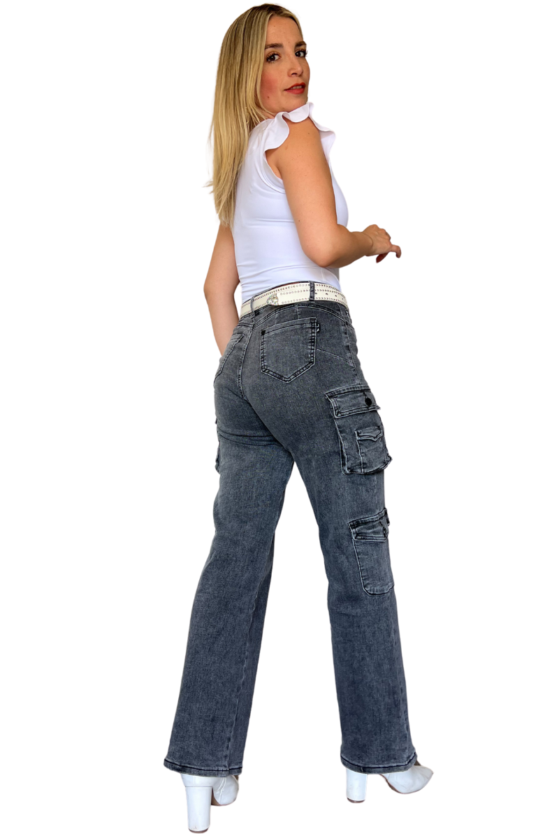 Jeans cargo mujer elasticados y tiro alto-2