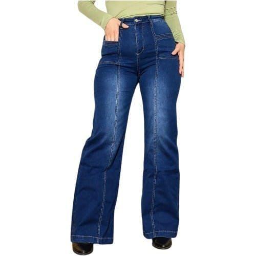 Jeans wide leg azul marino bolsillos delanteros-0