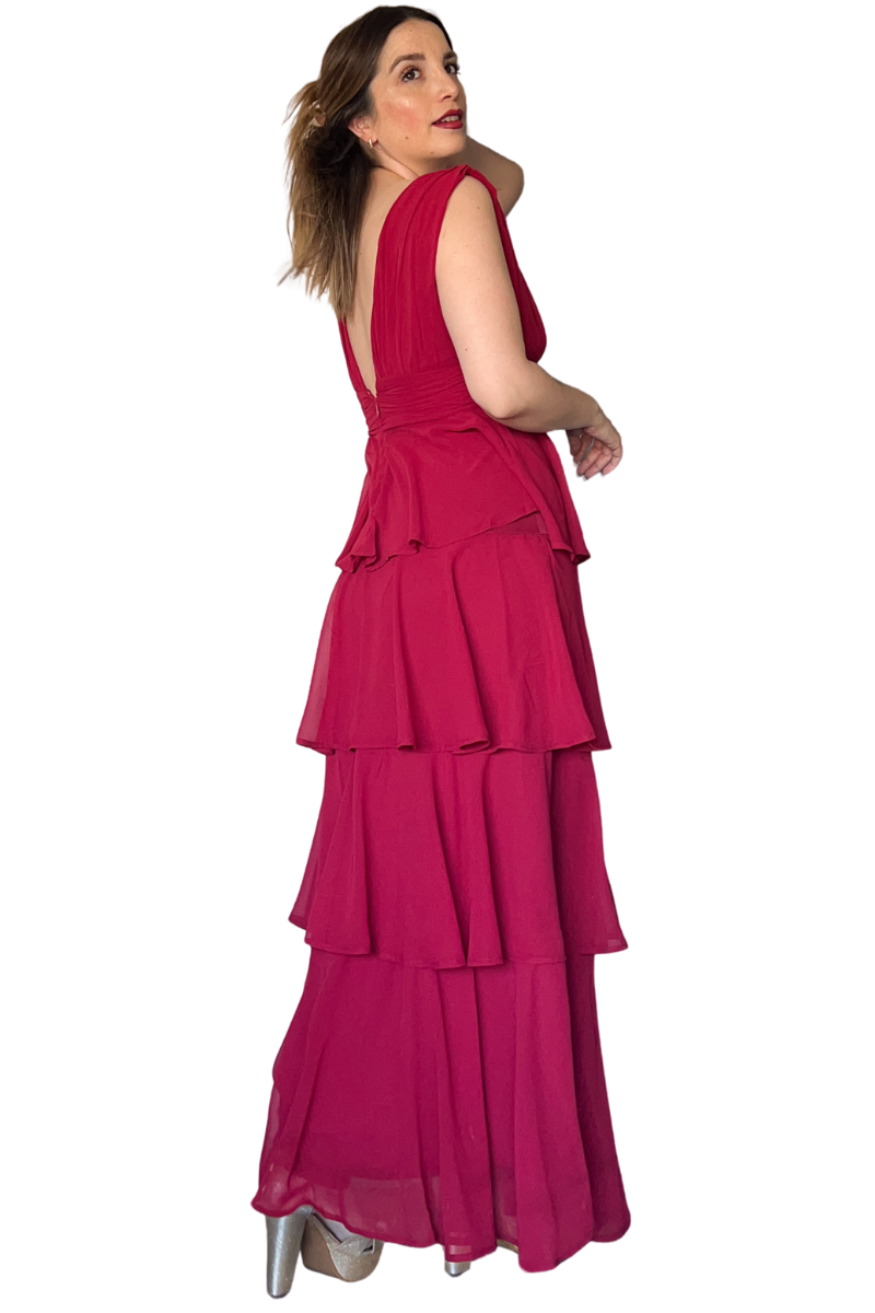 Vestido de fiesta escote V falda vuelitos-1