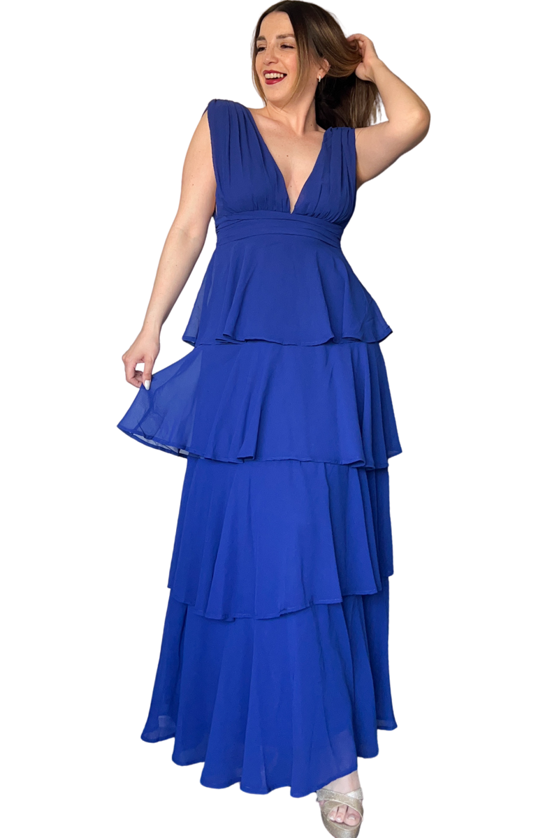 Vestido de fiesta escote V falda vuelitos-0