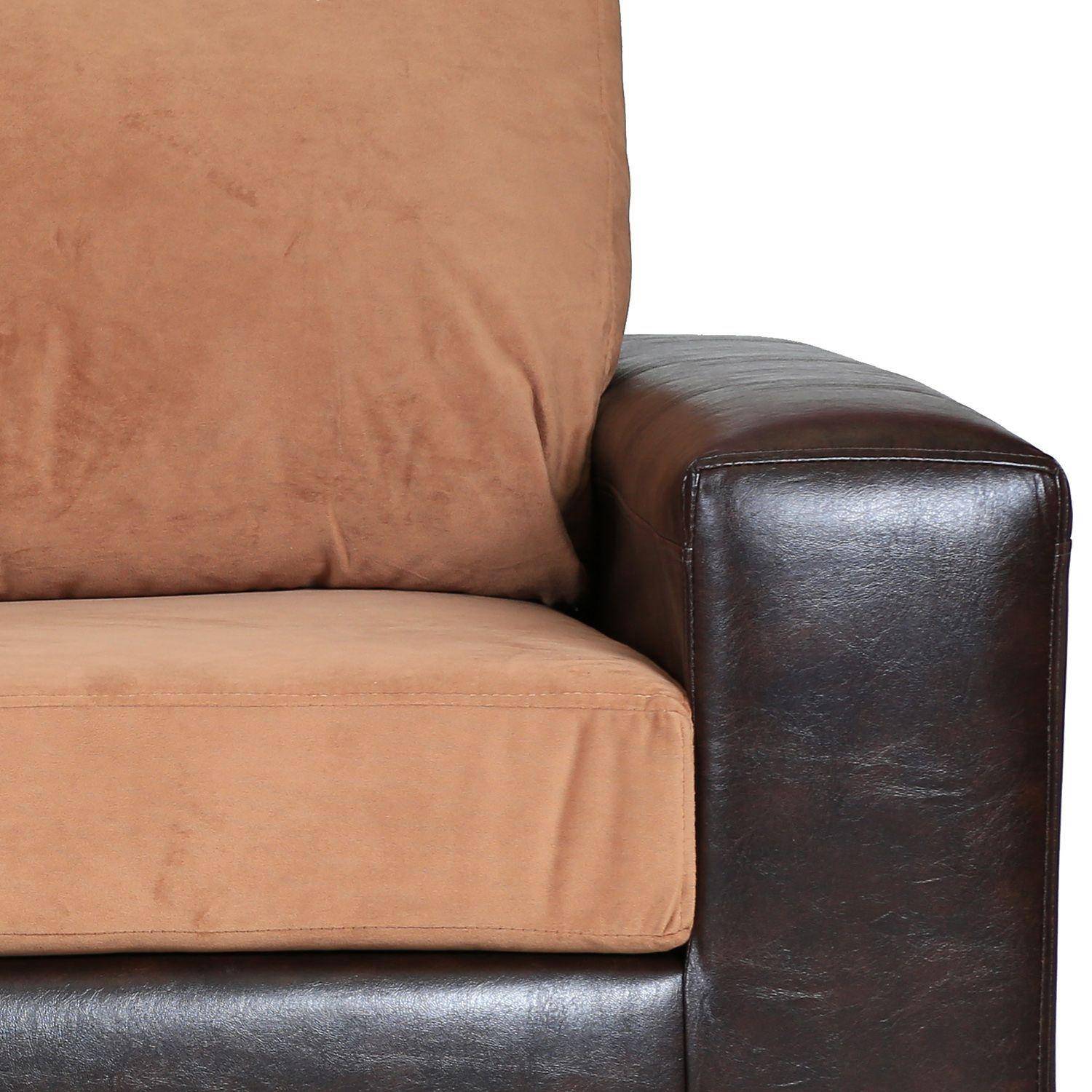 Sofá Infinity 3 Cuerpos - Cuero Sintético Café Moro y Tela Felpa-2