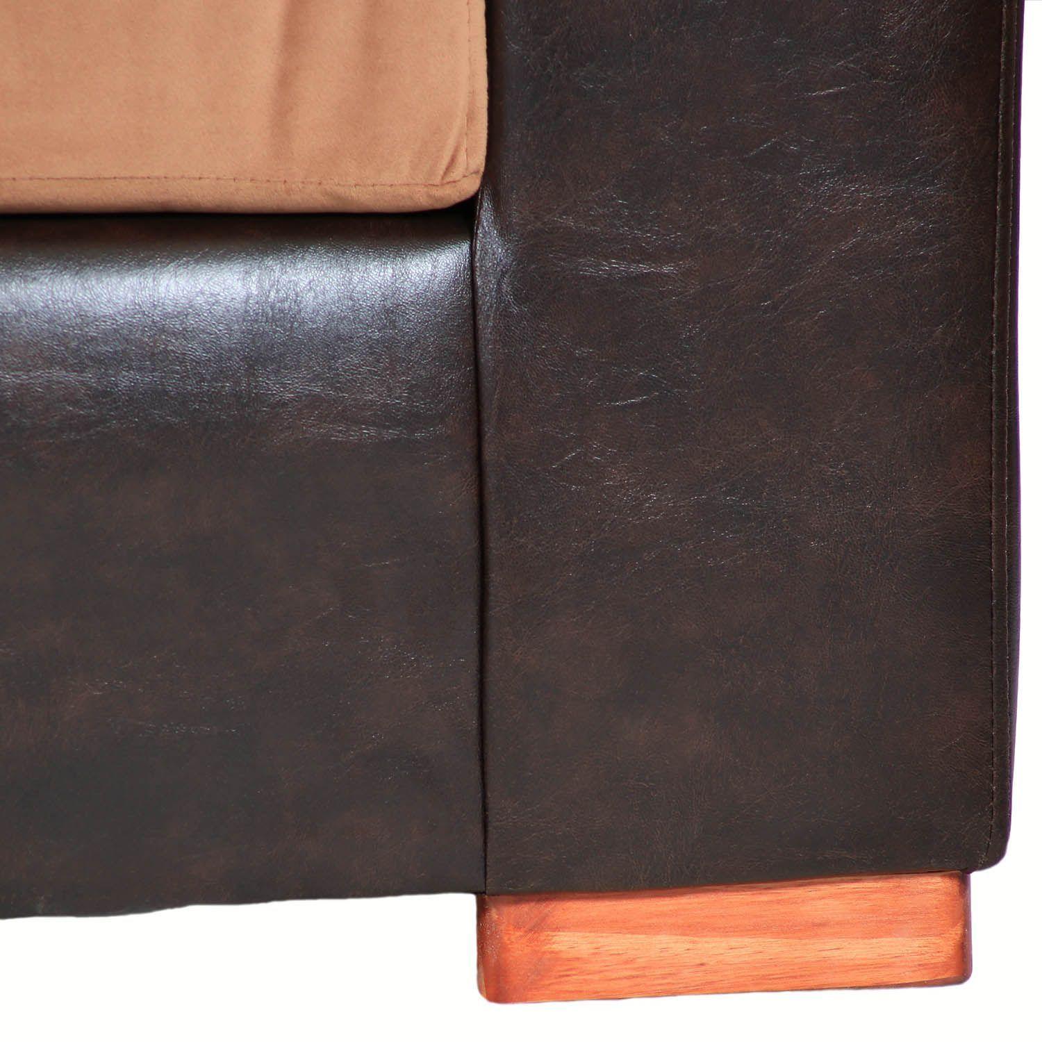 Sofá Infinity 3 Cuerpos - Cuero Sintético Café Moro y Tela Felpa-3