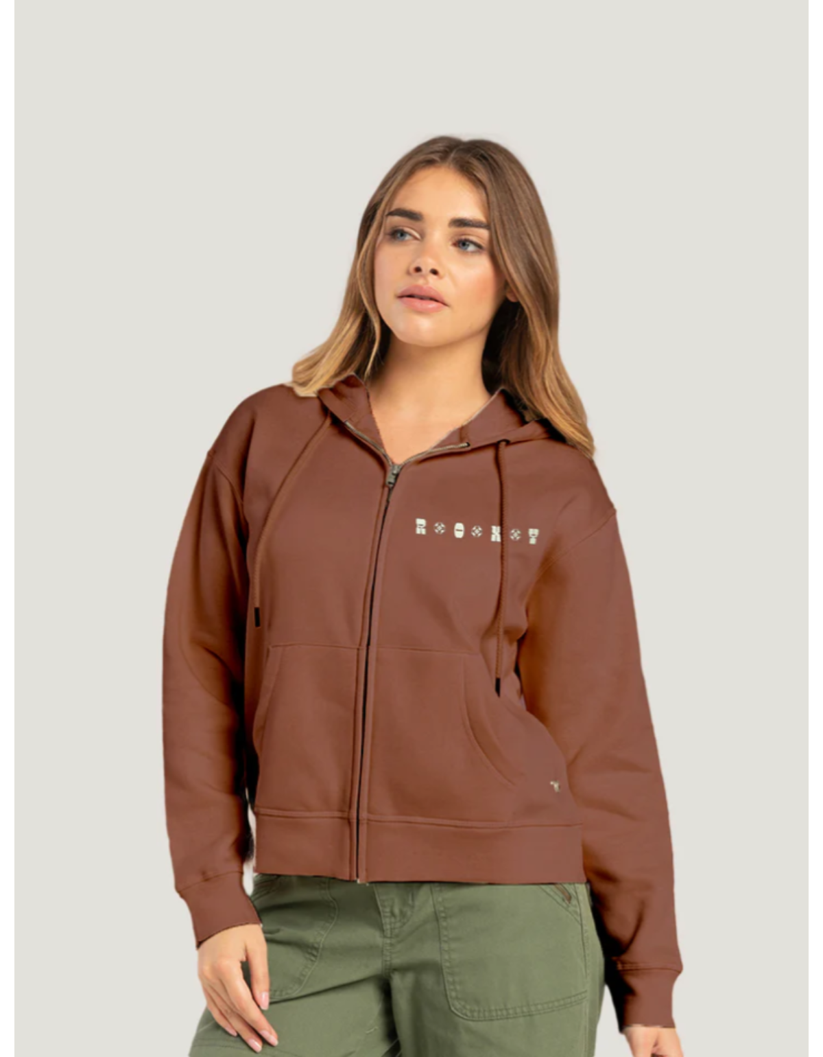 Poleron Roxy Lineup Oversized Zip Mujer Cafe-0