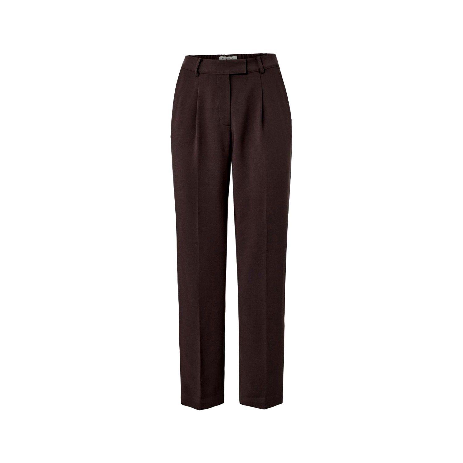 Pantalon Tejido Con Pliegues Cafe Mujer Tchibo-0