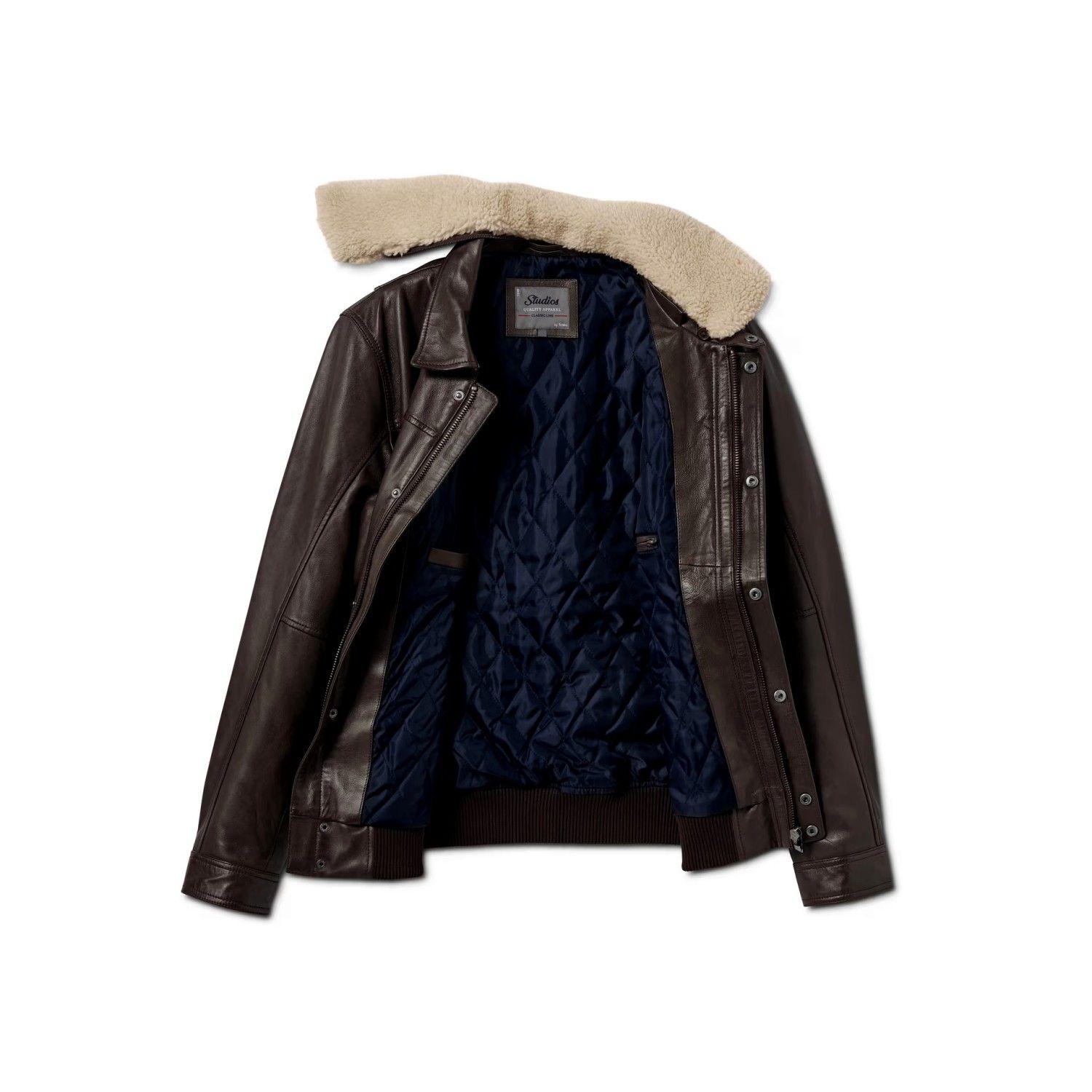 Chaqueta De Cuero Estilo Aviador Hombre Tchibo-2