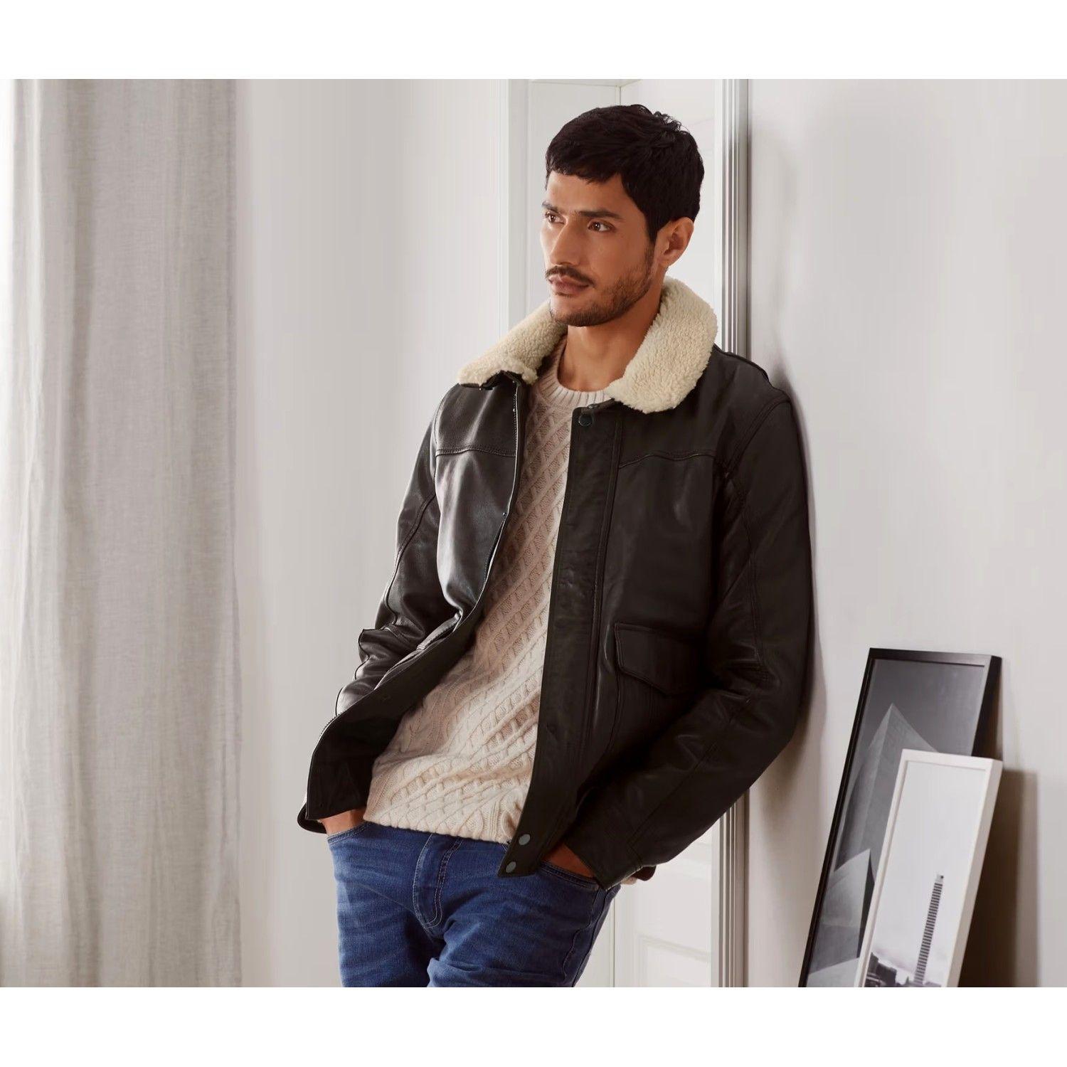 Chaqueta De Cuero Estilo Aviador Hombre Tchibo-3