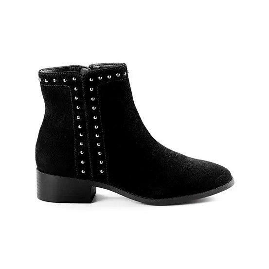 Botin De Gamuza Remaches Mujer Negro-4