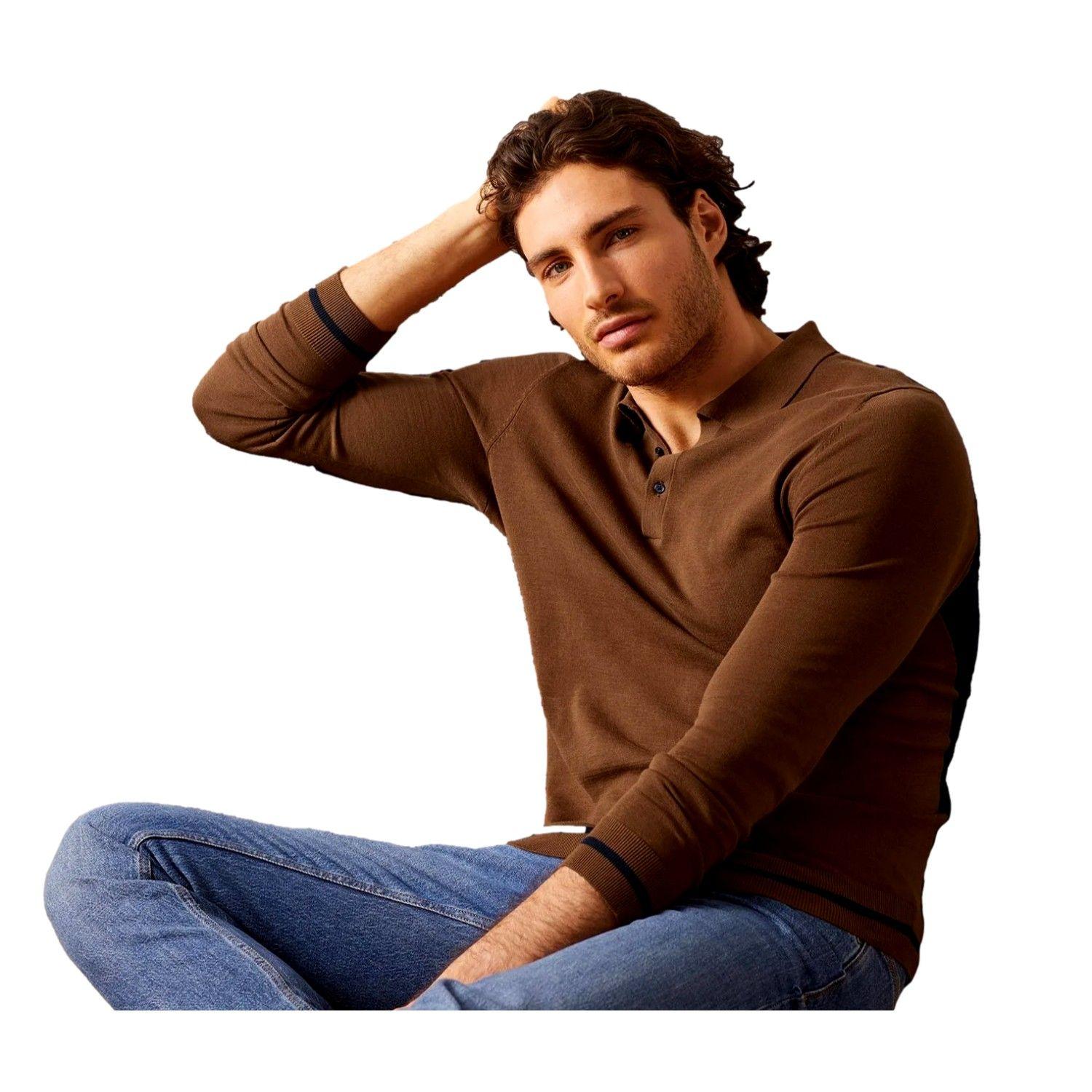 Polera De Punto Cafe-Azul Hombre Tchibo-2