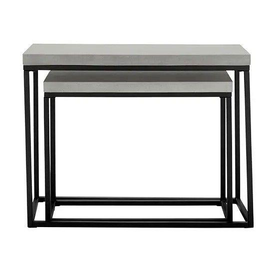 Mesas Laterales De Metal Apariencia Hormigón (Set de 2)-1