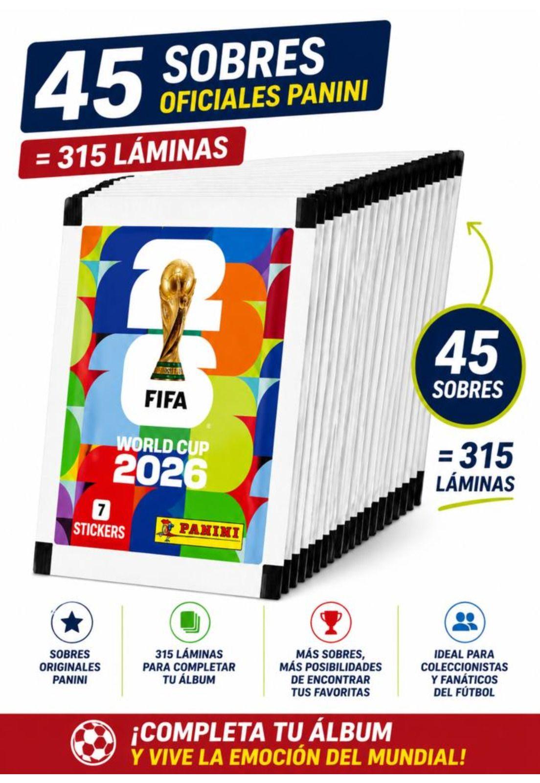 Pack 45 Sobres Panini Mundial FIFA 2026 Original 315 Láminas-2