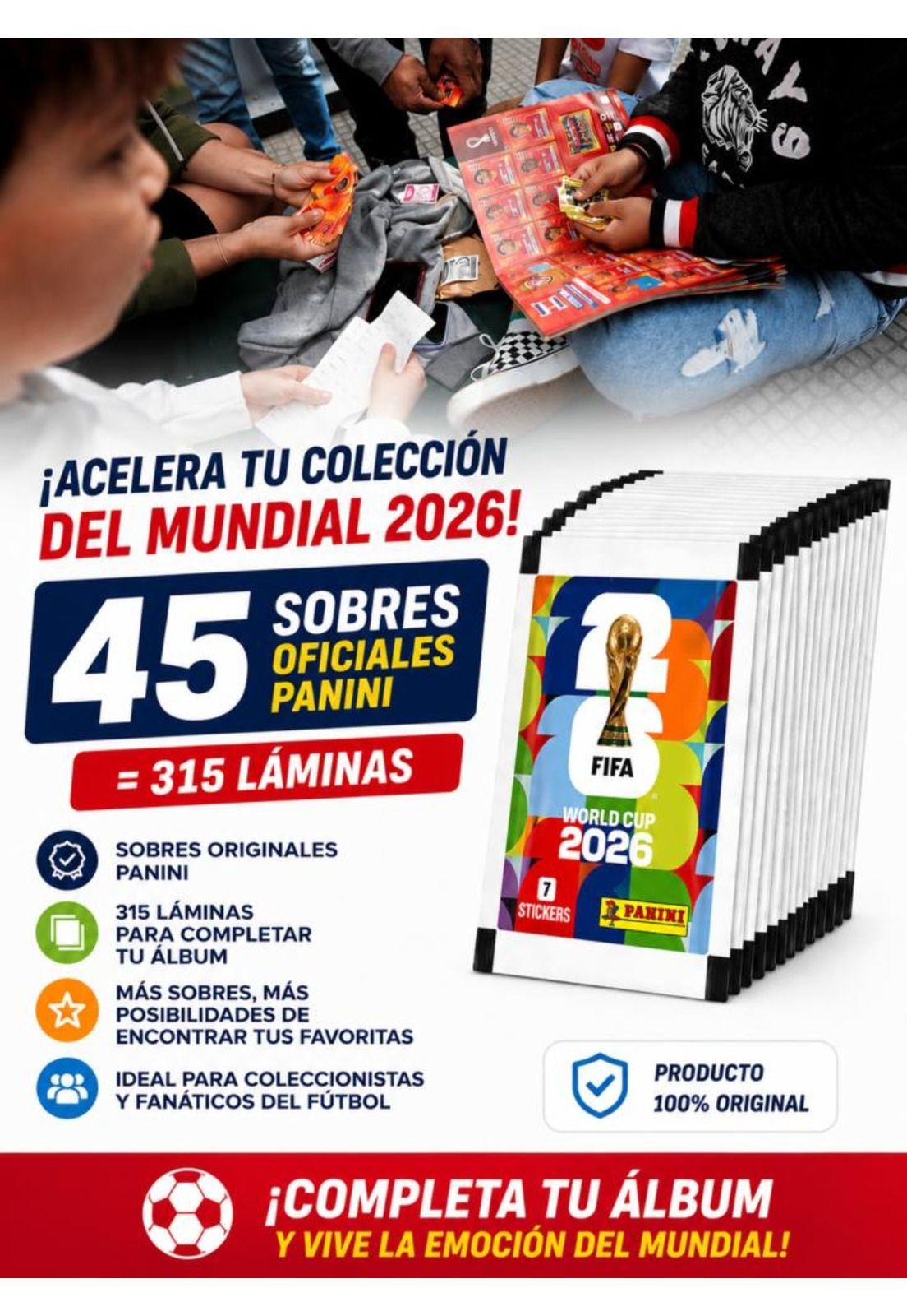 Pack 45 Sobres Panini Mundial FIFA 2026 Original 315 Láminas-5