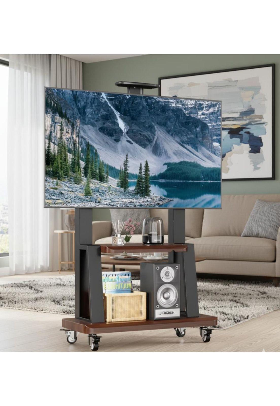 Soporte de TV Móvil con Ruedas 32"-75" y Estantes Ajustables-2