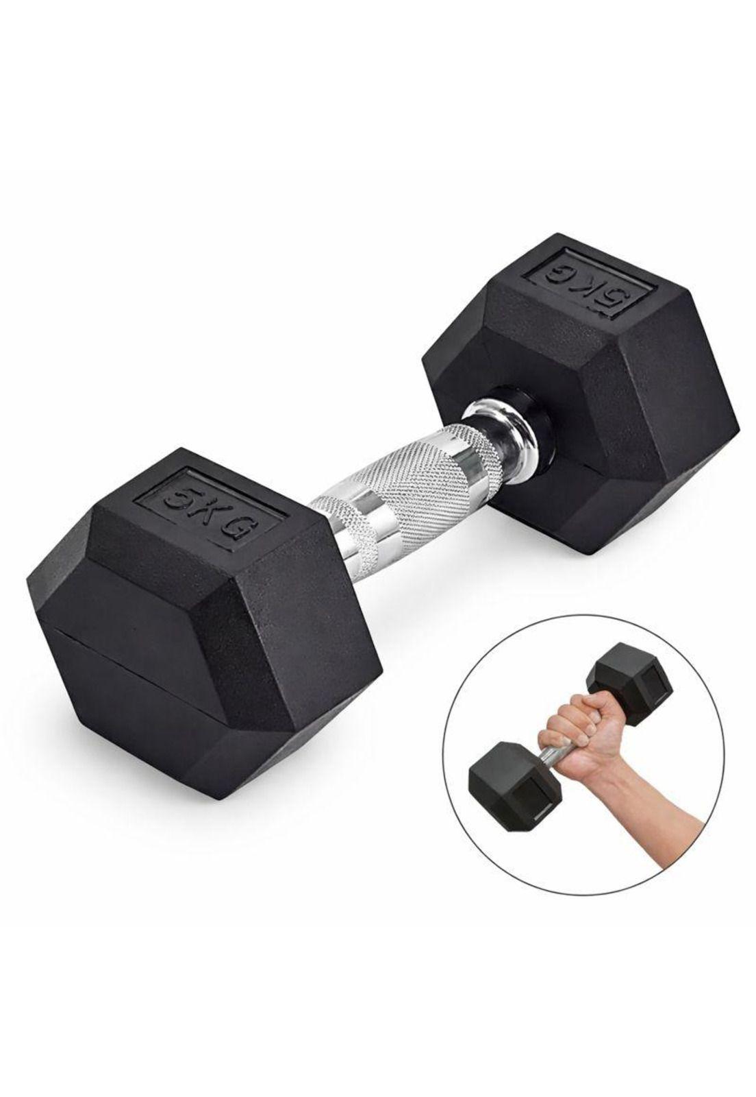 Mancuerna Profesional Hexagonal 5kg caucho  acero Fitness-2