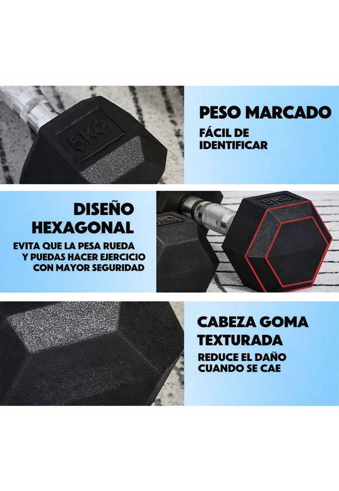 Mancuerna Profesional Hexagonal 5kg caucho  acero Fitness-3