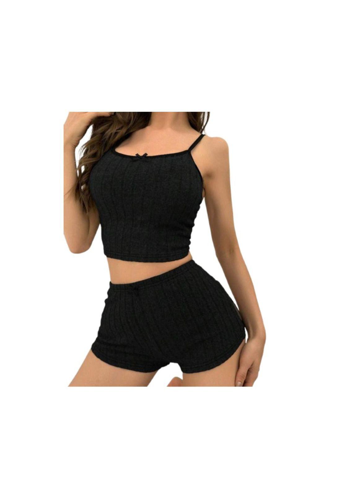 Conjunto De Pijama Lencería Encaje Camisola Con Pantalones-0