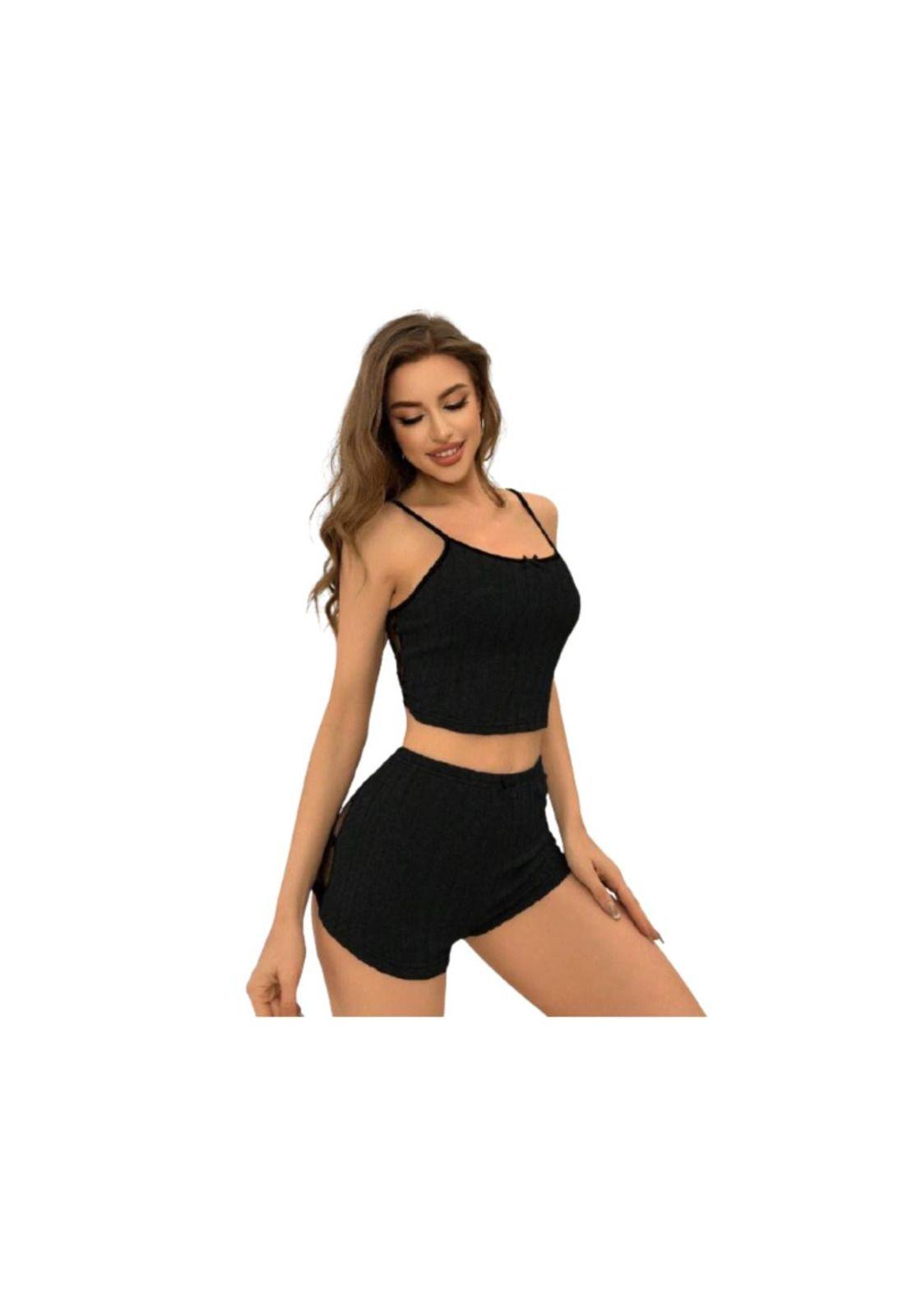 Conjunto De Pijama Lencería Encaje Camisola Con Pantalones-2
