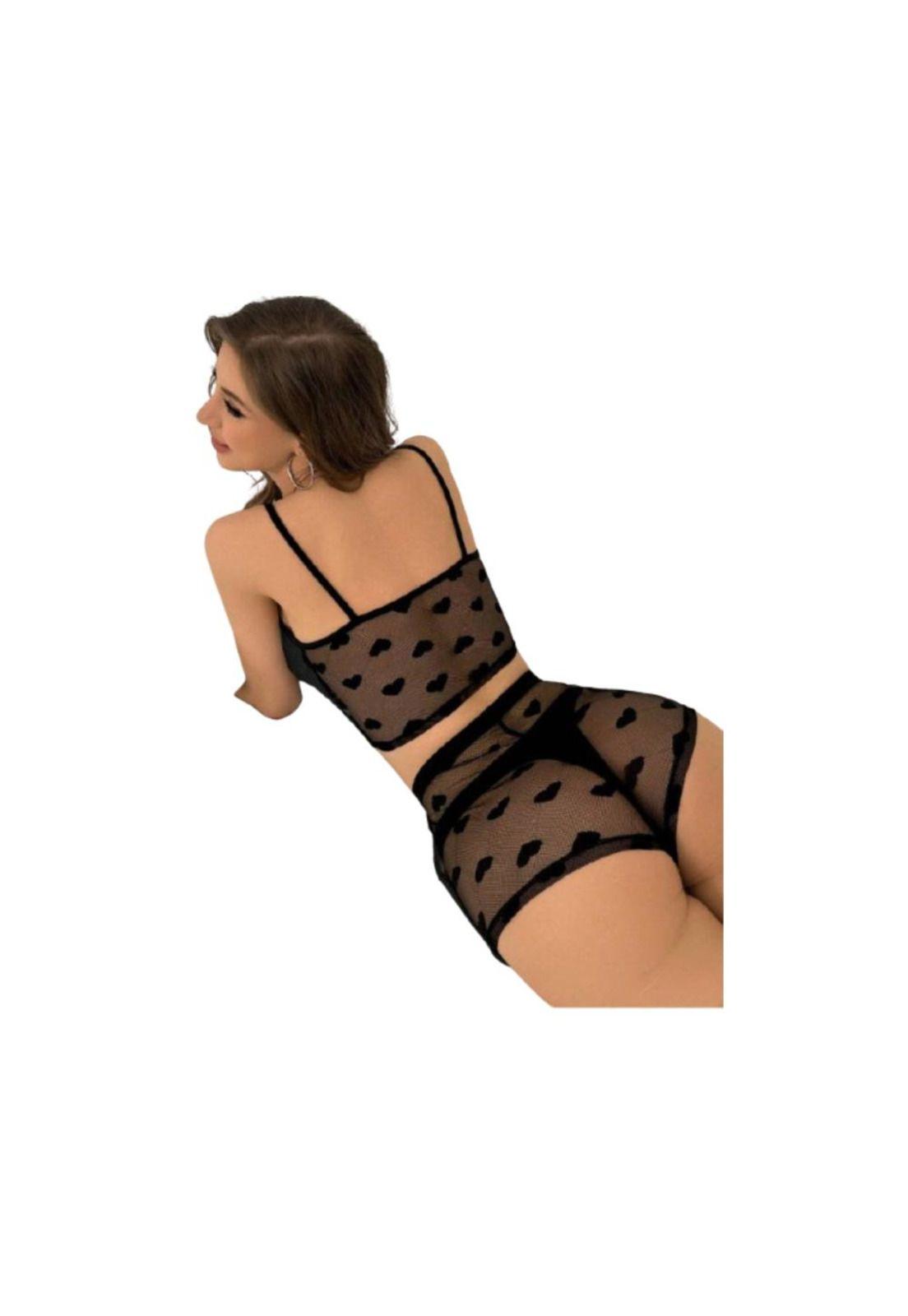 Conjunto De Pijama Lencería Encaje Camisola Con Pantalones-5