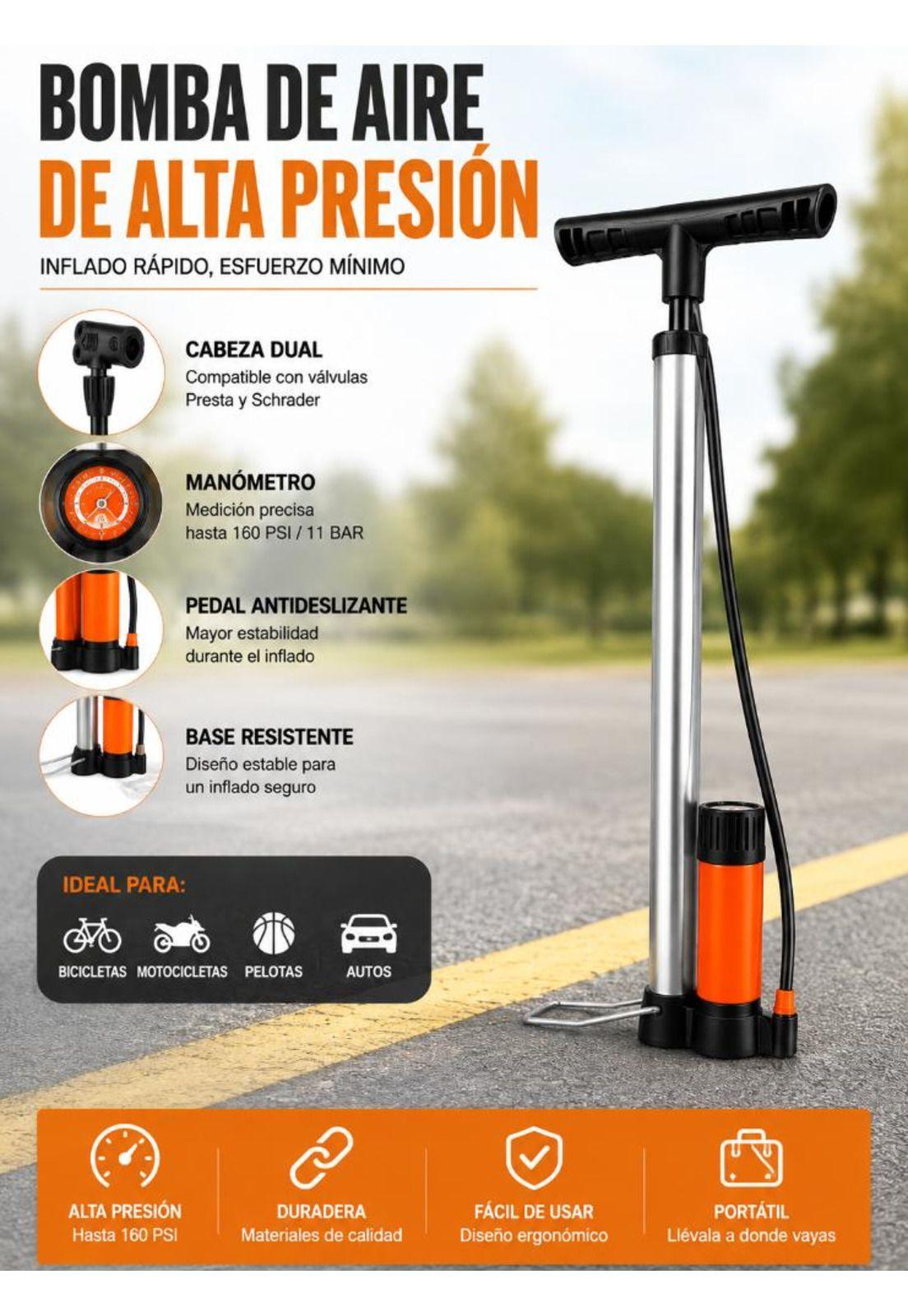 Bombín Bicicleta Profesional Con Manómetro Inflador Balón-9