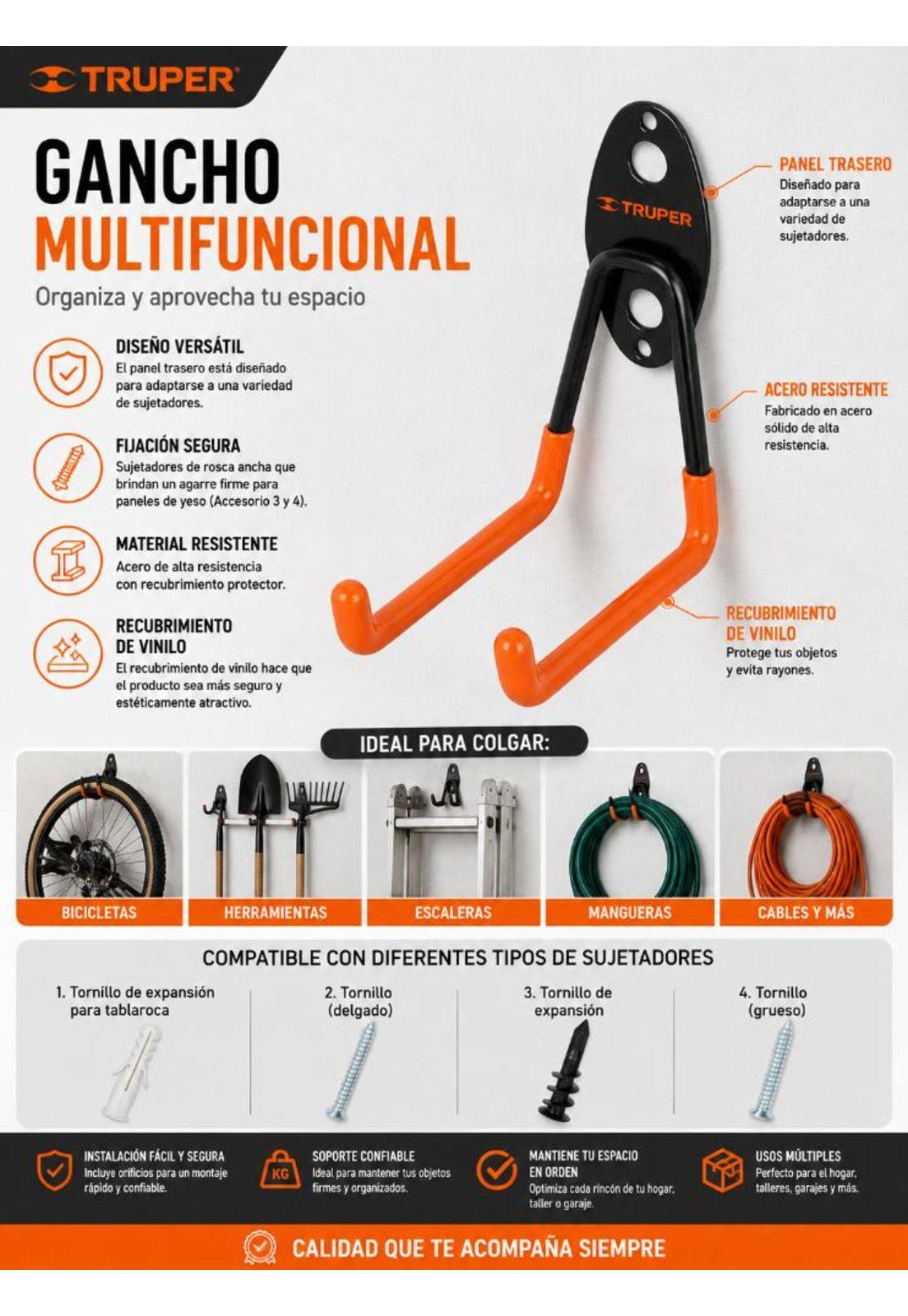 Gancho Multiuso Truper 10 Cm Organizador Pared Herramientas-4