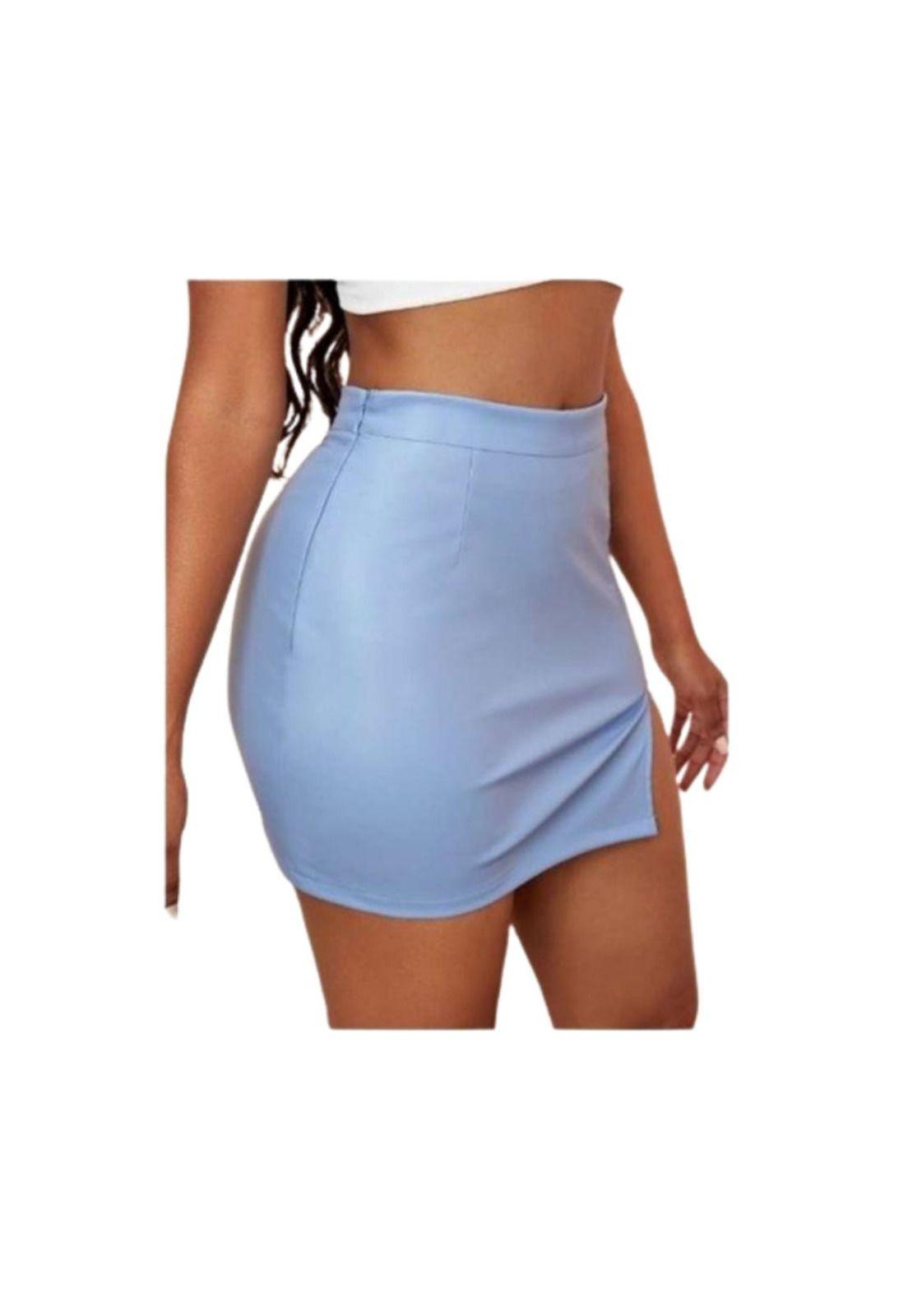 Falda Cuero Con Abertura Pierna Tiro Alto Sin Costura-1