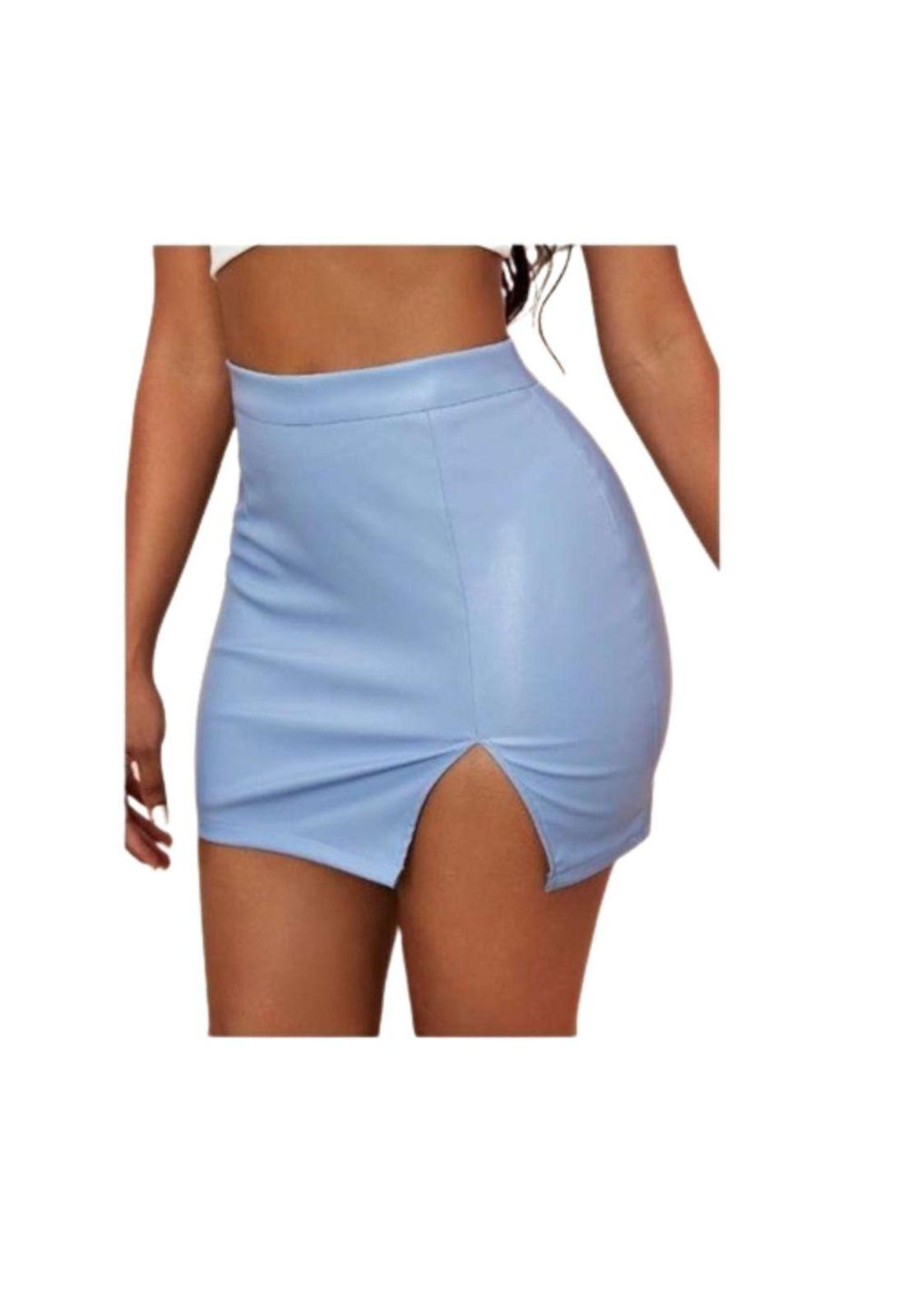 Falda Cuero Con Abertura Pierna Tiro Alto Sin Costura-2