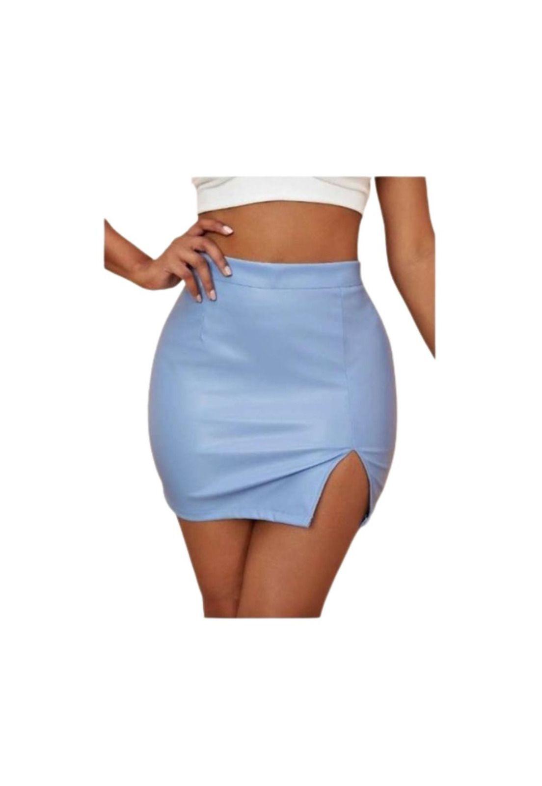 Falda Cuero Con Abertura Pierna Tiro Alto Sin Costura-3