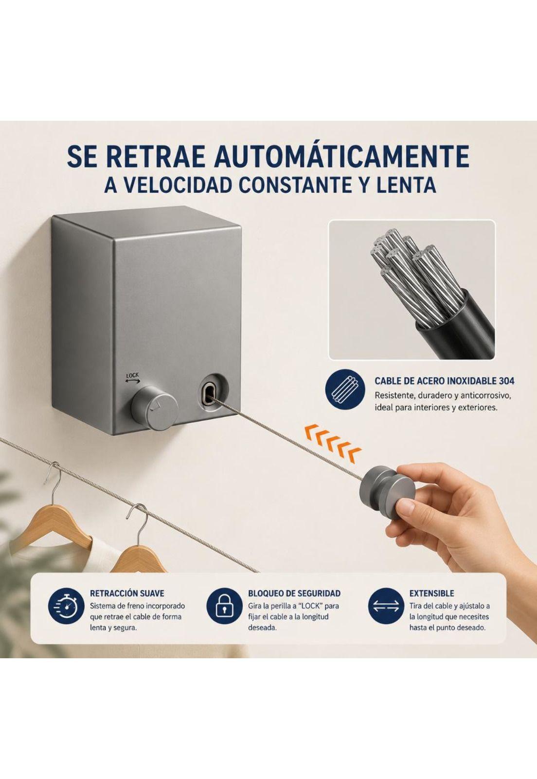 Tendedero Extensible Retráctil de Acero Anticaida 4.2m Ropa-3