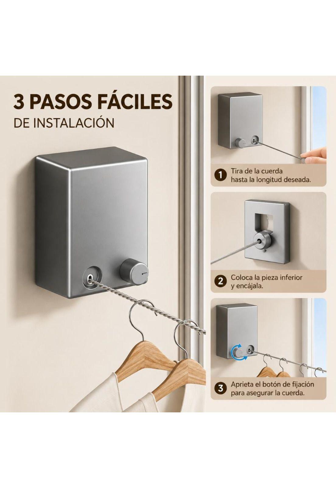 Tendedero Extensible Retráctil de Acero Anticaida 4.2m Ropa-4