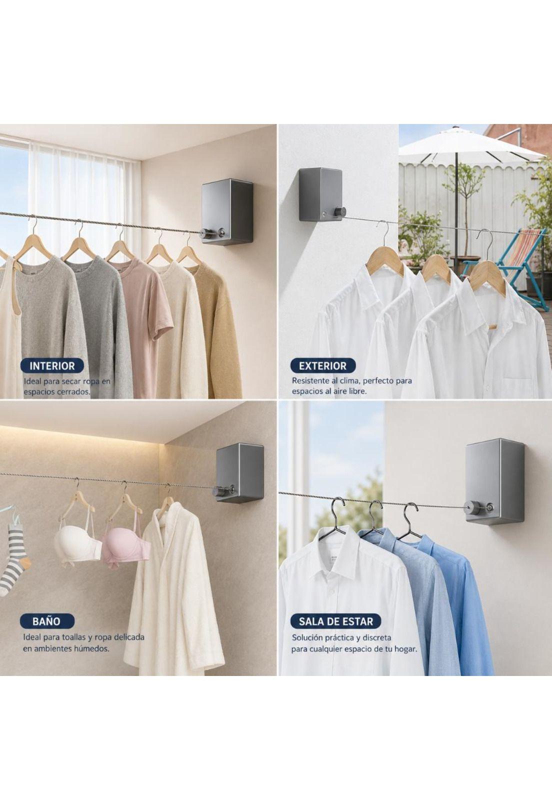 Tendedero Extensible Retráctil de Acero Anticaida 4.2m Ropa-6