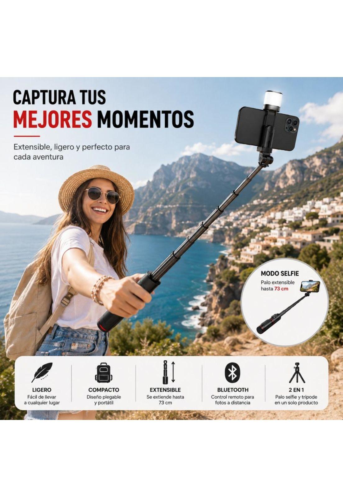 Palo Selfie Trípode Bluetooth Control Remoto Luz LED-6