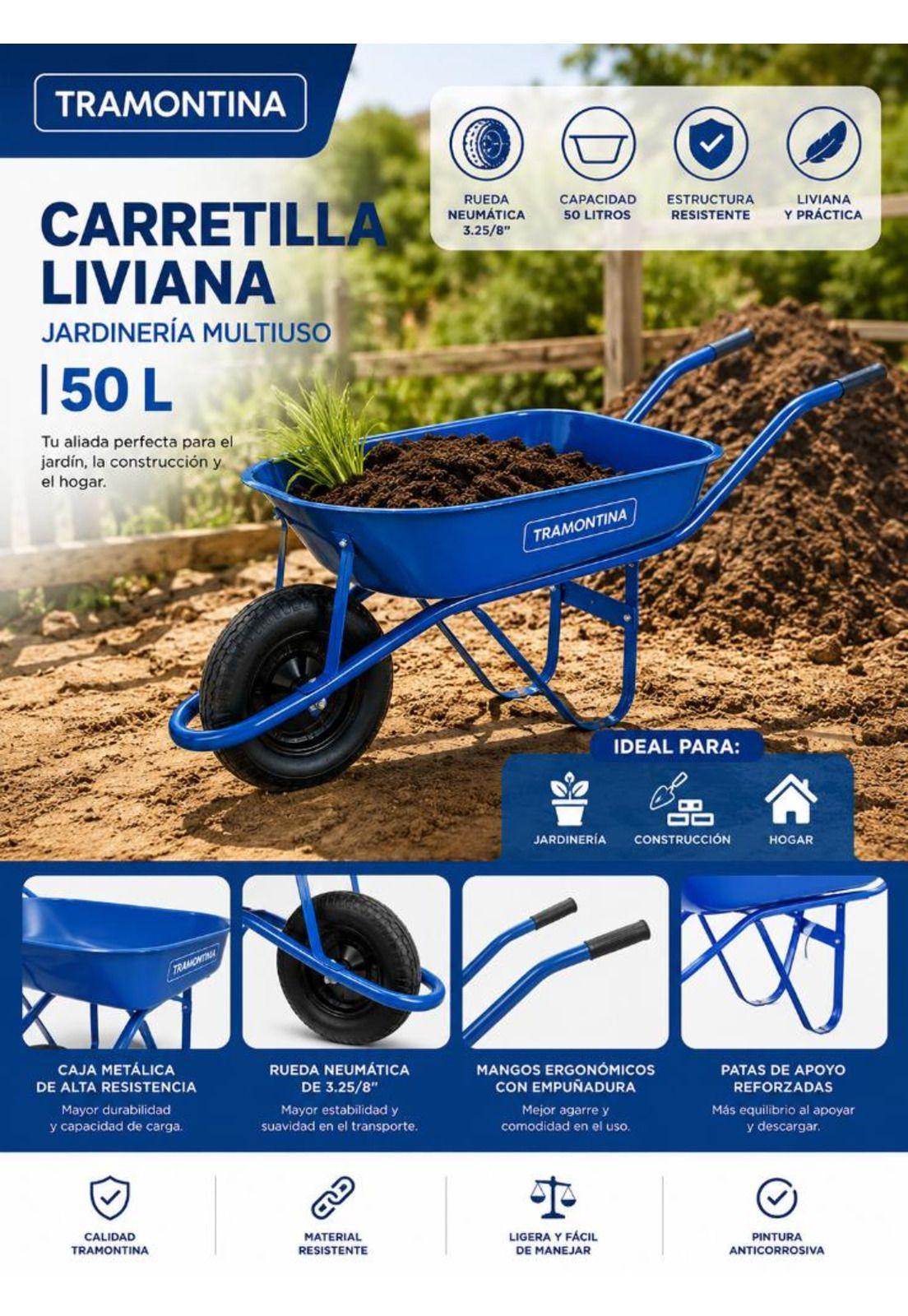 Carretilla Liviana Jardinería Multiuso 50lts Tramontina-7