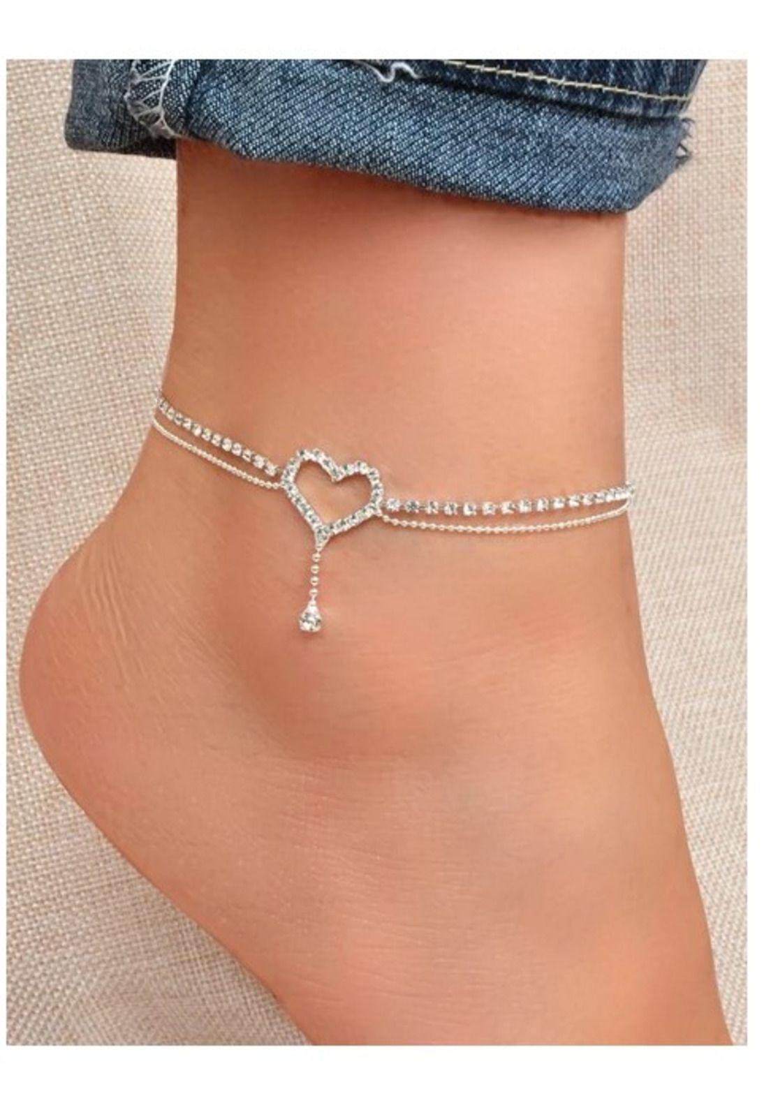 Pulsera Tobillera  con diamante de imitación con adorno de corazón -0