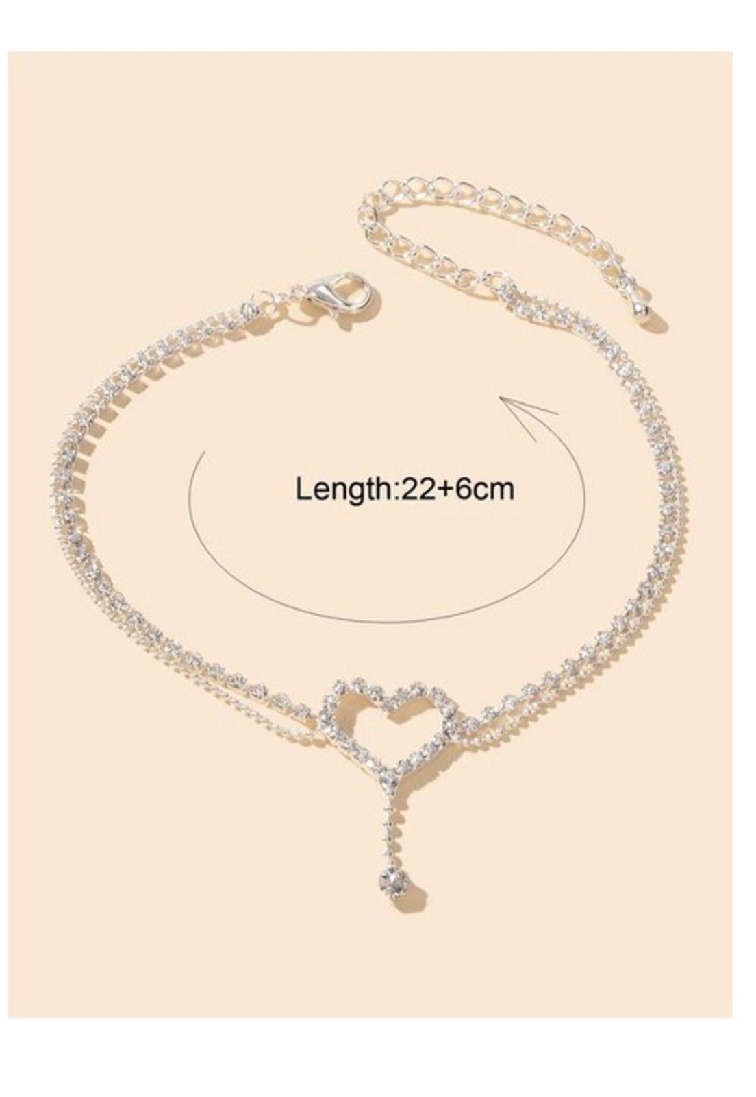 Pulsera Tobillera  con diamante de imitación con adorno de corazón -1