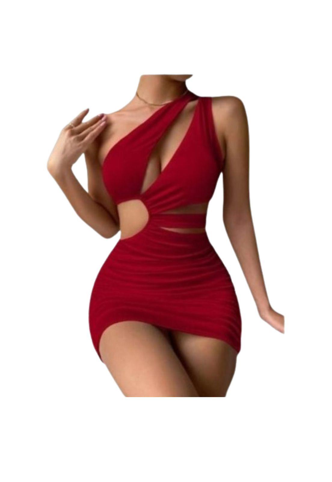 Vestido Hombro Cruzado Escote Lateral Horma Sirena Elegante-0