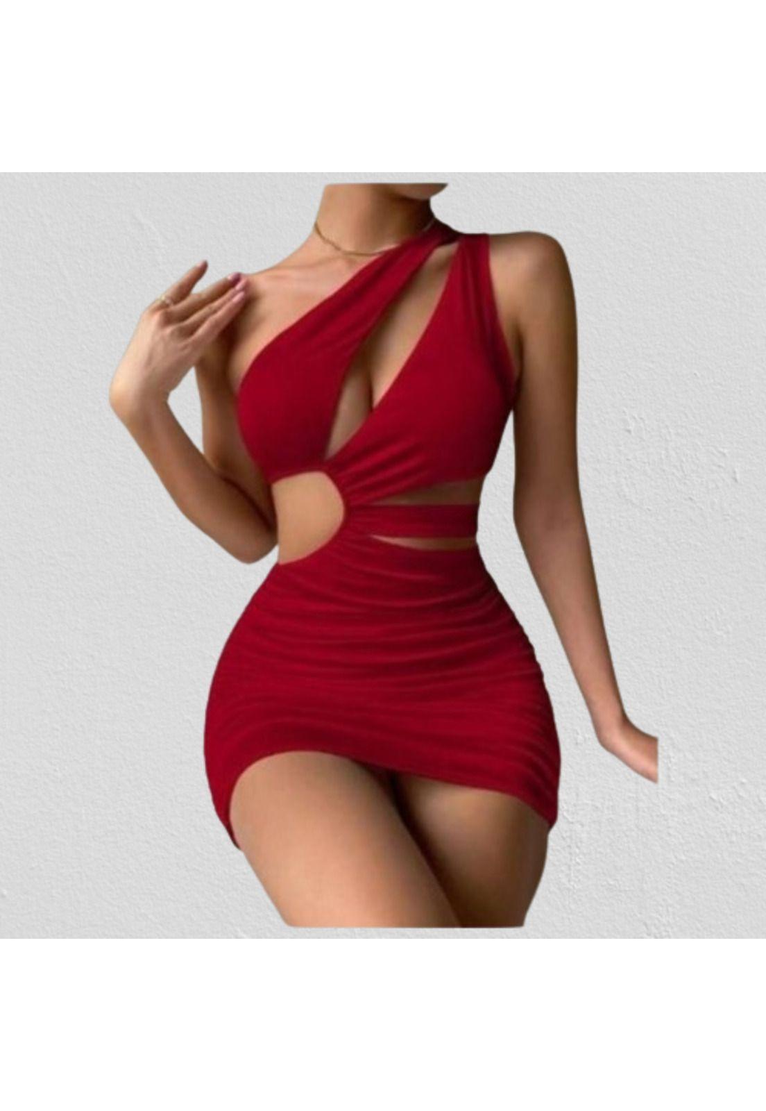 Vestido Hombro Cruzado Escote Lateral Horma Sirena Elegante-1