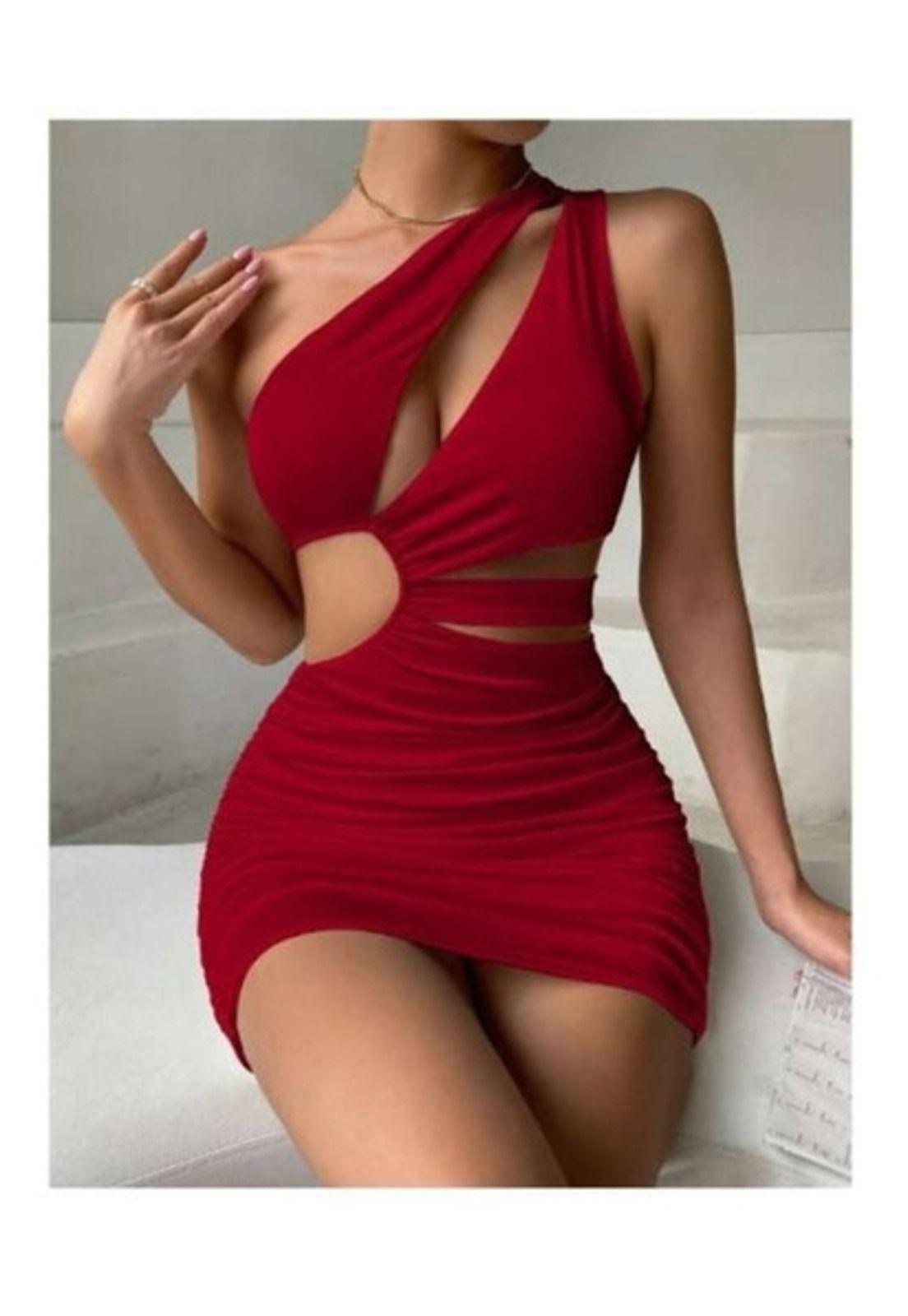 Vestido Hombro Cruzado Escote Lateral Horma Sirena Elegante-3